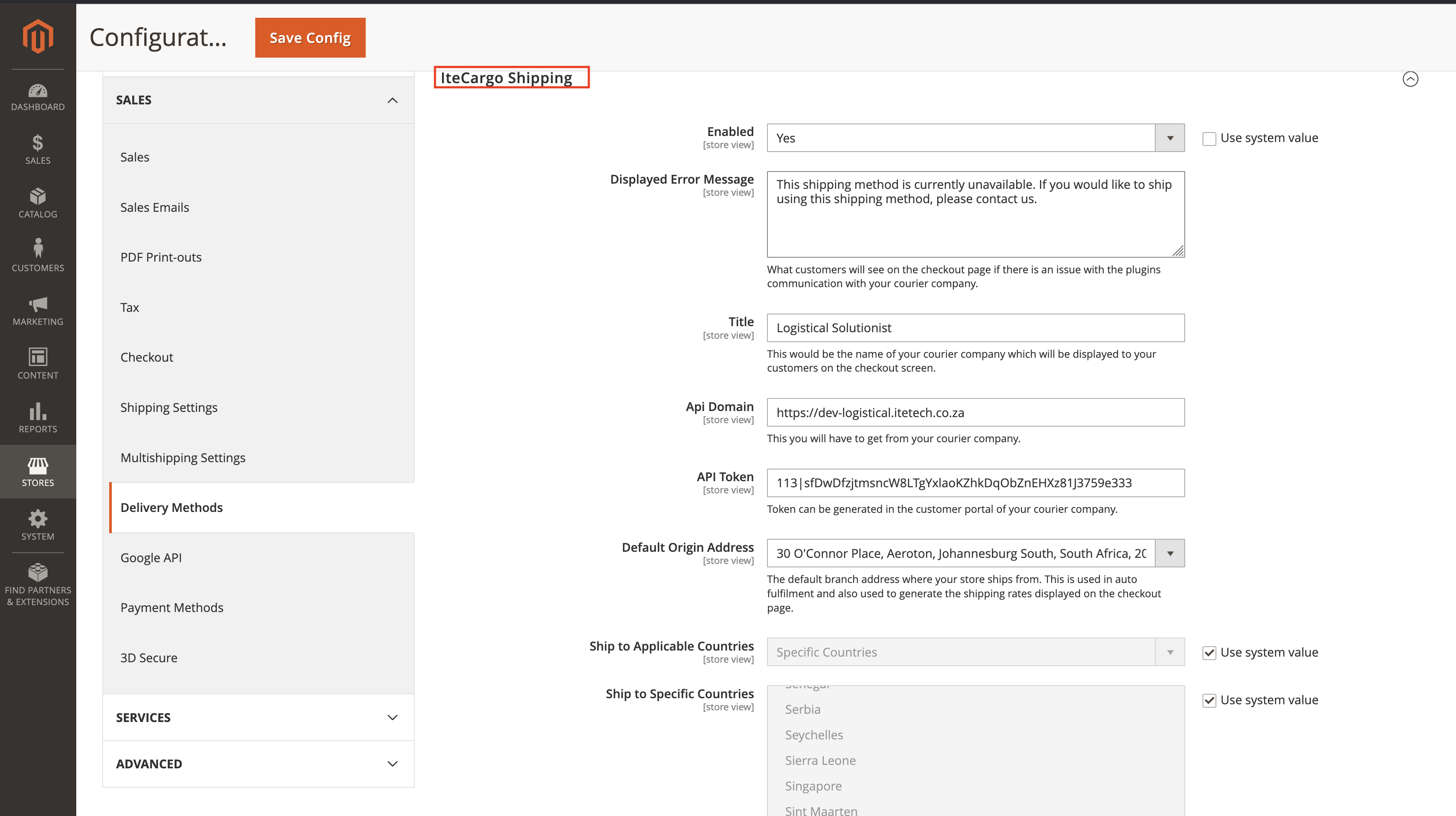 Configure ITE Cargo fields and options