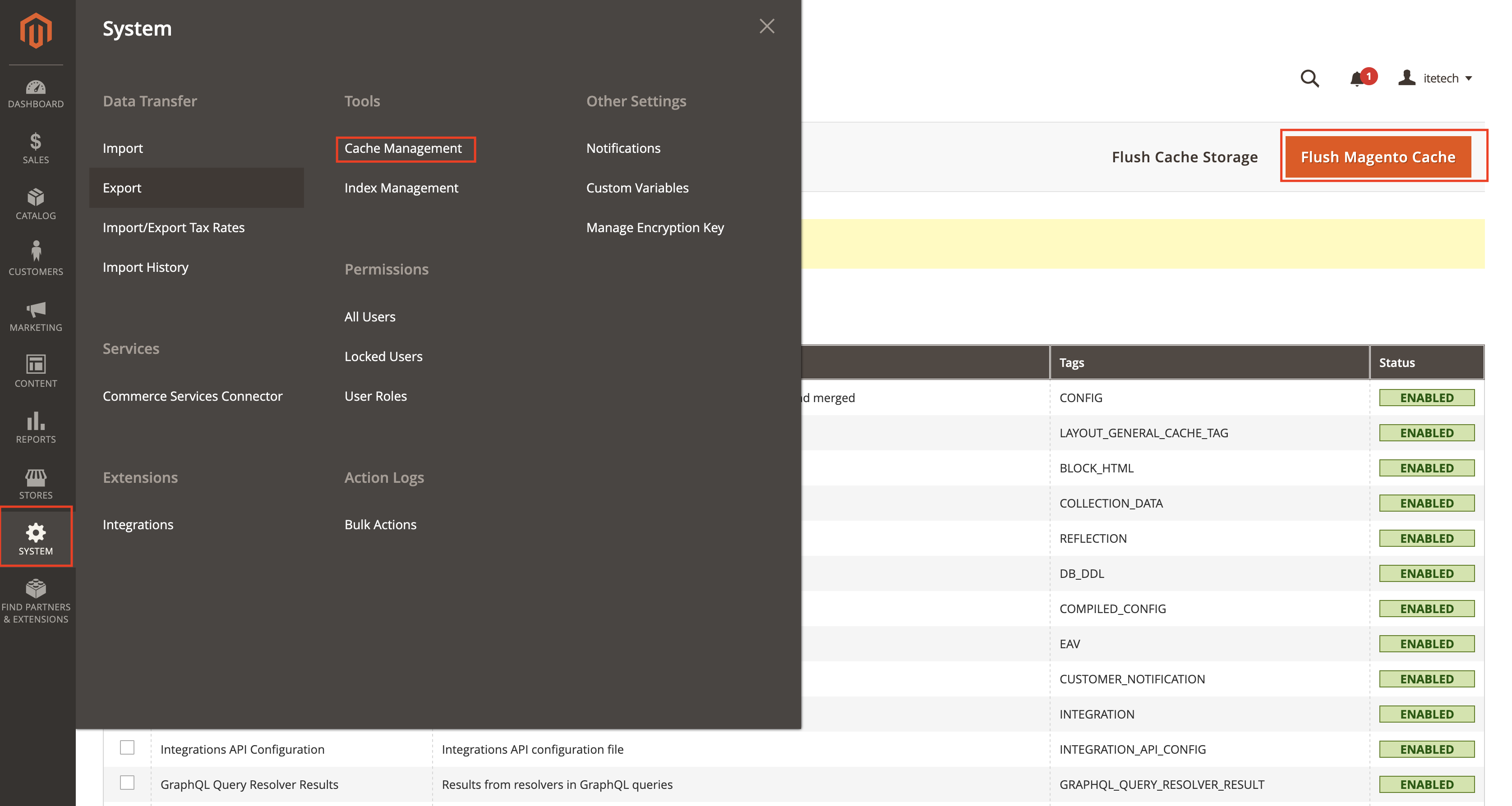 Save configuration and flush cache